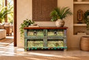 Indian Painted Wood Trunk with Distressed Finish - 40 x 19 x 24 in