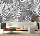 Black and White Exotic Leaves Wallpaper