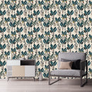 Green Palm Leaves with Birds Wallpaper