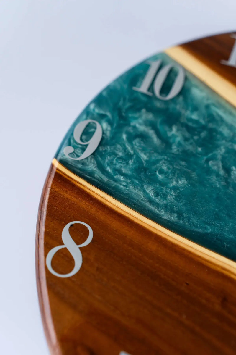 Wood and Epoxy Clock - 12 in (30 cm) Diameter - Handmade Wall Clock