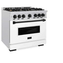 ZLINE 36" Dual Fuel Range, Gas Cooktop, Electric Convection Oven DuraSnow® Stainless Steel, White Matte Door Matte Black CDRSZ-WM-36-MB