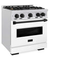 ZLINE 30" Dual Fuel Range, Gas Cooktop, Electric Convection Oven DuraSnow® Stainless Steel, White Matte Door, Matte Black CDRSZ-WM-30-MB