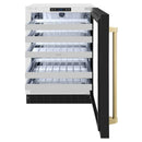 ZLINE 24" Touchstone Dual Zone 44 Bottle Wine Cooler Black Matte Glass Door Champagne Bronze Handle RWDOZ-BLM-24-CB