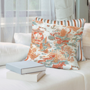 Luxury Toile Cotton Pillow - Summer House Coral