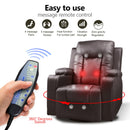 COMHOMA Recliner Chair, PU Rocking Chair for Adults, Swivel Recliner with Cup Holders, Heat and Massage, Single Sofa Seat with Side Pockets for Living Room, Bedroom (Black)