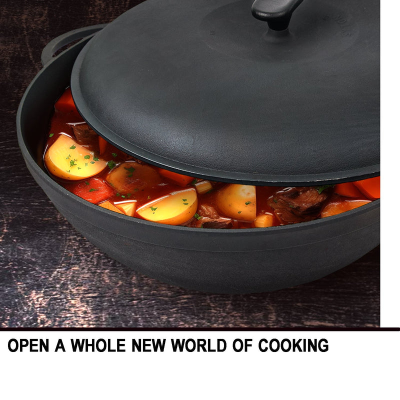 8,45 quart Braiser Pan WOK High-Quality Cast Iron with a Cast Iron Lid, Outdoor Cooking