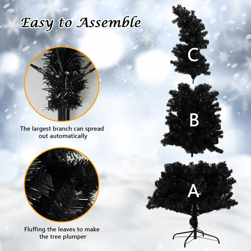 6.9ft Black Bendable Santa Hat Style Halloween Tree Artificial Christmas Tree Xmas, 1050 Branch Tips, Metal Frame