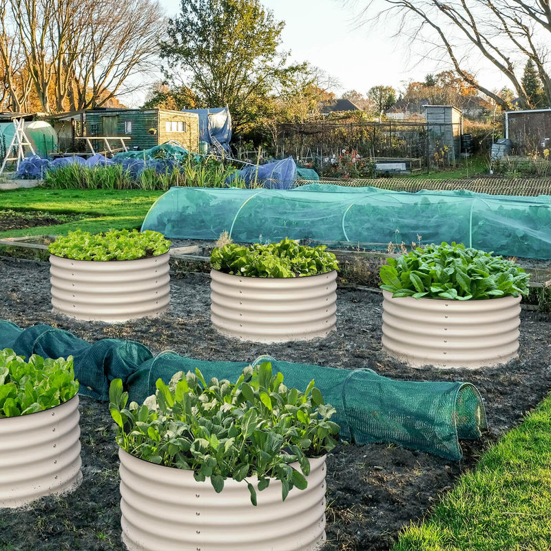 17" Tall, 24" Round Pair Raised Garden Beds , (2) per set in Ivory