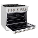 ZLINE 36" Dual Fuel Range, Gas Cooktop, Electric Convection Oven DuraSnow® Stainless Steel, White Matte Door CDRS-WM-36