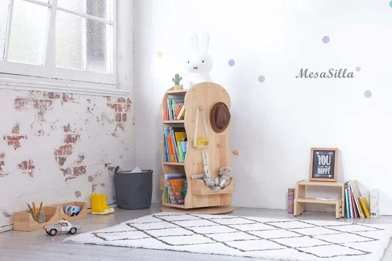 Mesasilla Solid Wood Rotating Bookshelf for Kids - 360 Degree Home Library