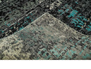 5x8 Hand Knotted Charcoal, Ivory and Blue Modern Abstract  Recycled Silk Area Rug