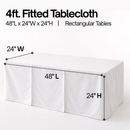4ft Premium Fitted Tablecloth for 48" x 24" Rectangular Table - Wedding/Banquet/Trade Show - Polyester Cloth Fabric Cover - Off White