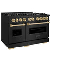 ZLINE 48" Classic Gas Range, Convection Gas Oven Black Stainless Steel, Gold CGRBZ-48-G