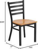 Hercules Series Black Ladder Back Metal Dining Chair Set of 2 With Natural Wood Seat