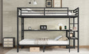 FULL Over Twin Bunk Bed with Desk and Shelves, Multiple Placement, with LED and USB, Black
