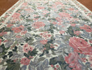 5x8 Needlepoint Rug 5' 4" x 8' 3" Wool Flat Weave Floral New Unused Carpet English Design Ivory Large Pink Flowers Green Leaves Hand-Knotted