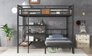 Queen Over Twin Bunk Bed with storage area on upper bed, lower bed with hangers and shelves, Space-Saving/Noise Reduced,black