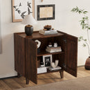 TREXM Wood Accent Cabinet with Storage, Rustic Mango Wood Storage Cabinet with Fluted Design and Adjustable Shelf for Dining Room, Kitchen, and Living Room (Honey)