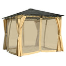 TREXM 10'x10' Hardtop Outdoor Gazebo with Polycarbonate Roof, Patio Gazebo with Aluminum Frame, Mosquito Netting and Privacy Screens for Shade and Rain, Backyard Tent for Backyard, Garden, Lawn(Beige)