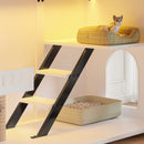 47.25' Large Cat Litter Box Enclosure with LED Light, Hidden Litter Box Furniture, Cat House with Stairs and Cat Scratching Post, Cat Cabinet Side Table with Smart Doors for Living Room, White