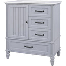 30' Bathroom Vanity with Sink, Bathroom Cabinet with A Door, Three Drawers, Solid Wood Legs & MDF Board, Adiustable Foot Pads, Grey (Other Color: N725P195409K)