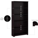 Tall Five Shelf Bookcase Espresso Oak For Living Room