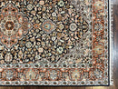 Silk Indian Kashmiri Rug 3x5, Indo Persian Silk on Silk Carpet, Very Fine 350 KPSI, Navy Blue, Handmade, Floral Medallion