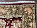 Indo Mahal Rug 6x9, Large Flowers Allover, Maroon and Green, Handmade Wool Area Rug, Vintage Rug, Indian Oriental Carpet, Hand Knotted Rug