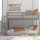 Norset - Twin Over Twin Floor Bunk Bed, Ladder With Storage