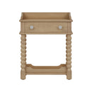 Retro Style Nightstand with Drawer and Open Shelf for Bedroom, Bedside Table with Turned Legs and Metal Handle,Natural