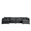 Modern Upholstered Corduroy Fabric Sofa with 3 Footstools and Pillows, 4 Seater, Grey