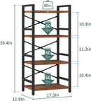 Industrial 4 Tier Narrow Bookcase Berry Brown Space Saving