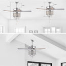 52'' Classical Crystal Ceiling Fan Lamp  3 Speed Hand Pull Chain (High, Mid, Low), 5 Reversible Blades for Living Room, Dining Room, Bedroom, Family Room, Chrome  ,3PCS*E12  (NO Include Bulb )
