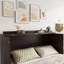 Queen Size Murphy Bed, Pine Wood Cabinet Bed with Power Station and Rattan Decoration Panel,Espresso