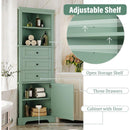 Green Triangle Tall Cabinet with 3 Drawers and Adjustable Shelves for Bathroom, Kitchen or Living Room, MDF Board with Painted Finish