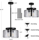 Black Adjustable Farmhouse Chandelier For Dining Room With Hammered Glass