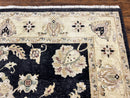 Indo Mahal Rug 8x10, Black and Beige, Vintage Rug 8 x 10 ft, Floral, Handmade Wool Carpet