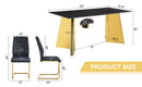 Table and chair set.63'x31.5x30'Black Texture With Lines Patterned Sintered Stone Table with Golden Stainless Steel Butterfly Legs.Paried With 4 Black High-quality PU Chairs With Golden Metal Legs.