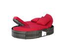 Outdoor Patio Round Daybed, Sun Bed with Adjustable Backrests and Foldable Cup Trays, Reclining Outdoor Lounger Wicker Rattan Patio Daybed with Cushions and Pillows for Backyard Poolside