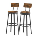 Swivel bar stool set of 2 with backrest, industrial style, metal frame, 29.5" high for dining room. Rustic Brown, 13.4"w x 40.5"h.