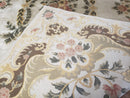 Aubusson Rug 10x14, Elegant French European Design, Vintage Handmade Carpet with Pile, Beige Floral Dining Room Rug, Living Room, Soft Wool