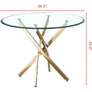 Contemporary Round Clear Dining Tempered Glass Table with Gold Finish Stainless Steel Legs