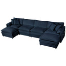 Modular Sectional Sofa, Oversized Deep Seat U Shaped Couch Set, 4-Seater Comfy Cloud Couches with Movable Ottomans, Chenille, Blue