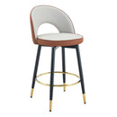 Modern Brown and Light Gray Spliced PU Upholstered Rotatable Bar Chair with Black Metal Legs for Dining Room and Kitchen. Set of 2