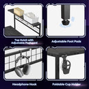 51 Inch L Shaped Gaming Desk With LED Lights 4 Tier Shelves