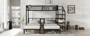 Twin over Twin & Twin Bunk Beds for 3, Twin XL over Twin & Twin Bunk Bed Metal Triple Bunk Bed with Desk & Shelves, Space Saving/Noise Reduction, Black