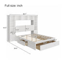 Full Size Pine Wood Platform Bed with All-In-One 2 Nightstand, Storage Shelf and Cabinet Bookcase with 2 Charging Stations, Multi-Functional Captain Bed Frame with 3 Drawers, No Box Spring Needed