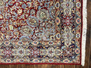 Persian Rug 7x10, Kirman Oriental Carpet 7 x 10 ft, Hand Knotted Wool Floral Medallion Semi Antique Persian Rug, Dark Red Light Blue Vintage