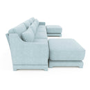 Elegant Four-Seater Sofa with Movable Ottoman and Lumbar Pillow in Sky Blue Chenille with Solid Wood Frame
