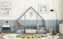 Wood House-Shaped Floor Bed With Fence, Guardrails